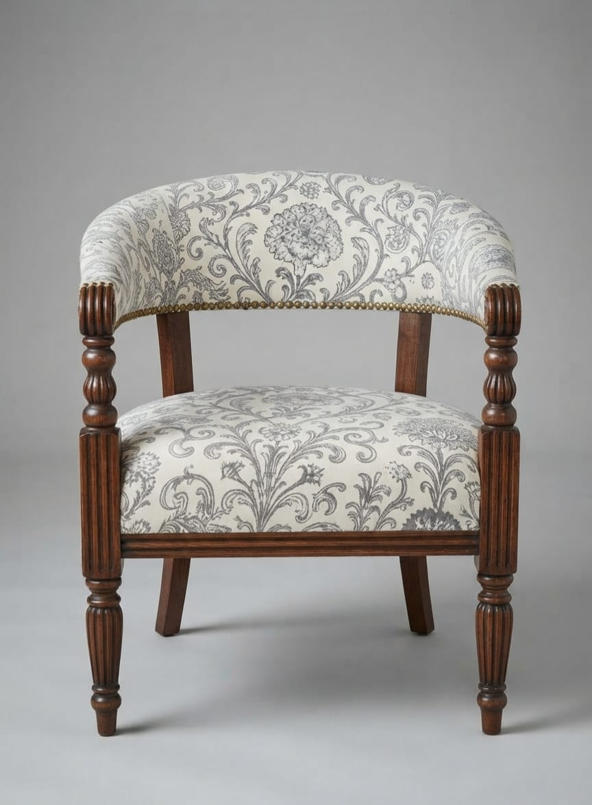 The Regent Vintage Print Tub Suede Chair