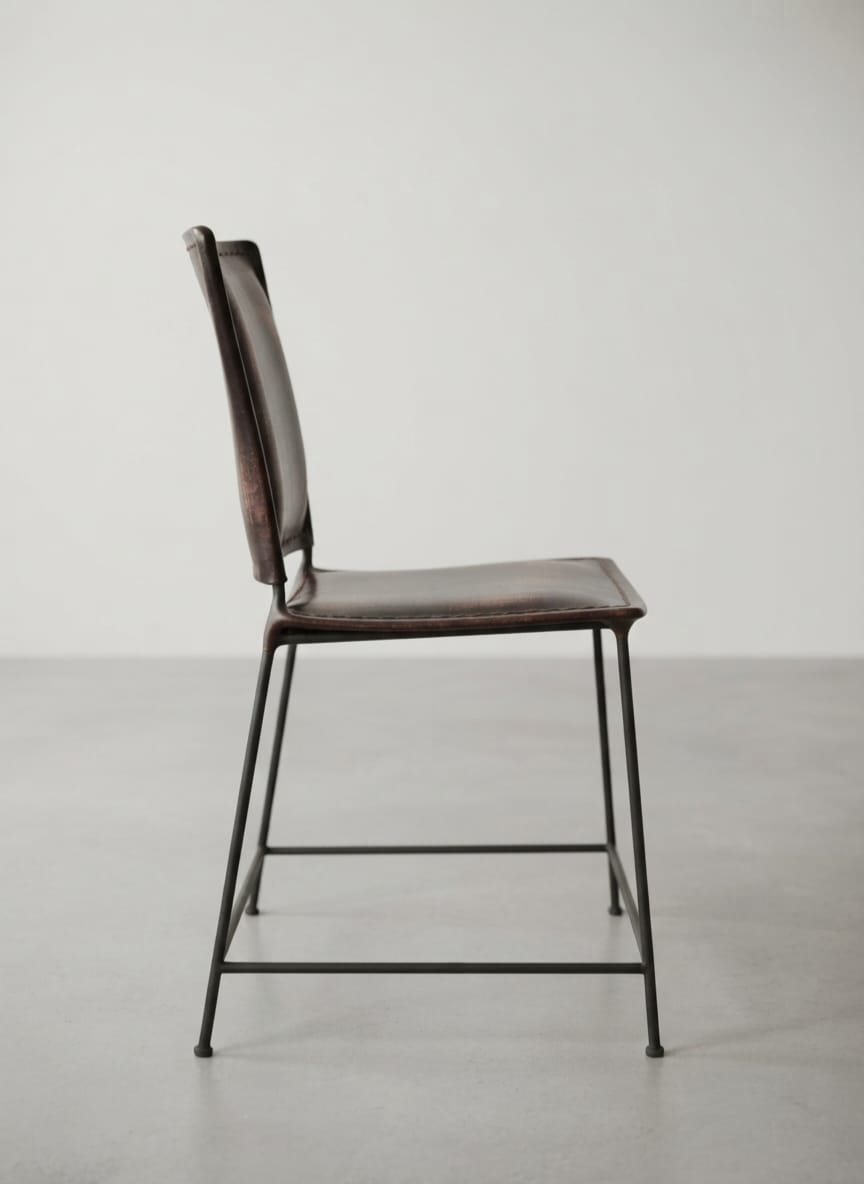 Designer Leather Dining Chair with Industrial Style