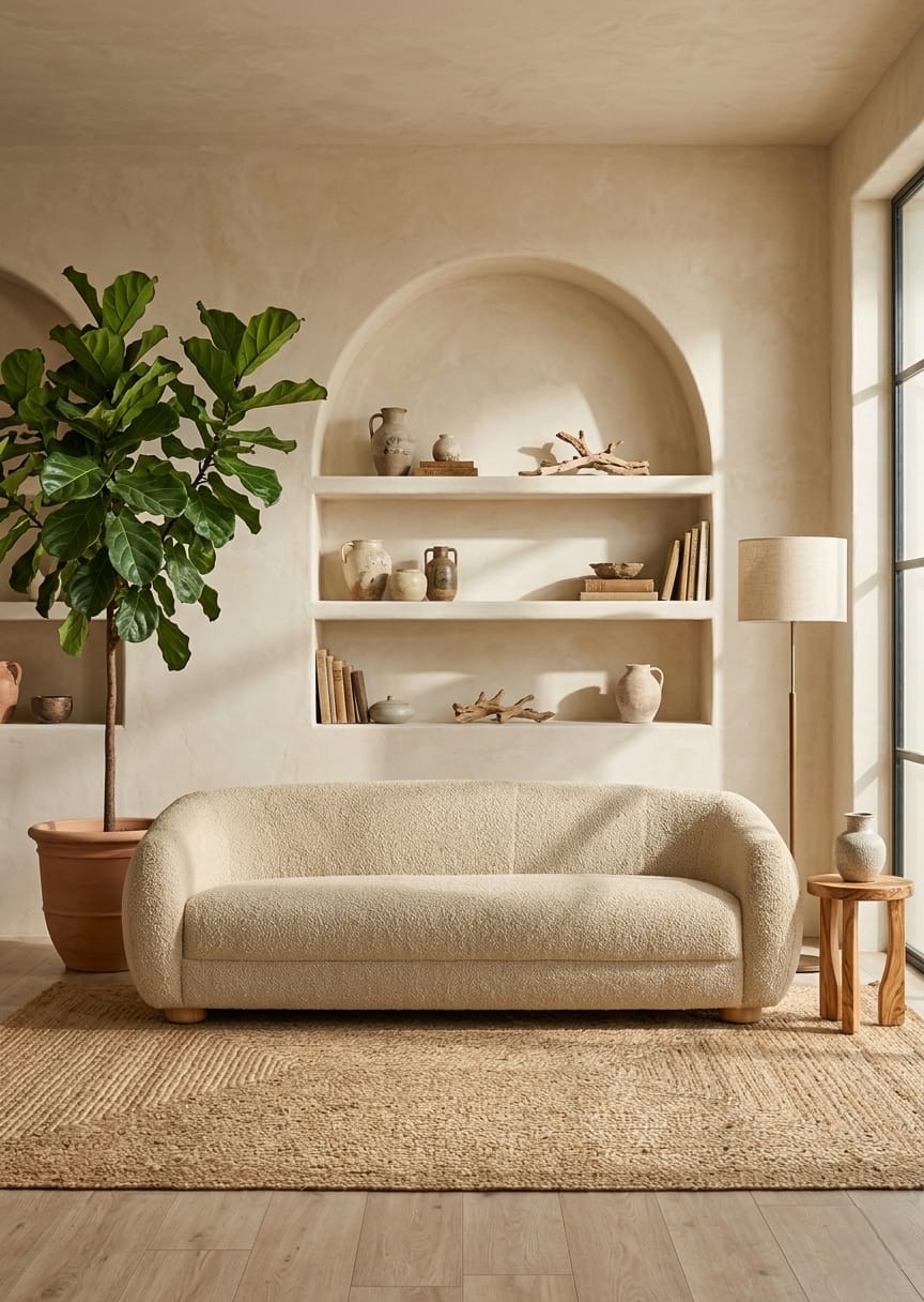 Aurelle Bouclé Three Seater Sofa Set for Living Room