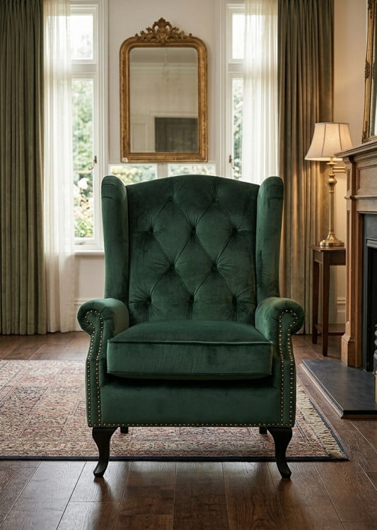 Luxury Emerald Tufted Wingback Single Seater Sofa Chair for Living Room