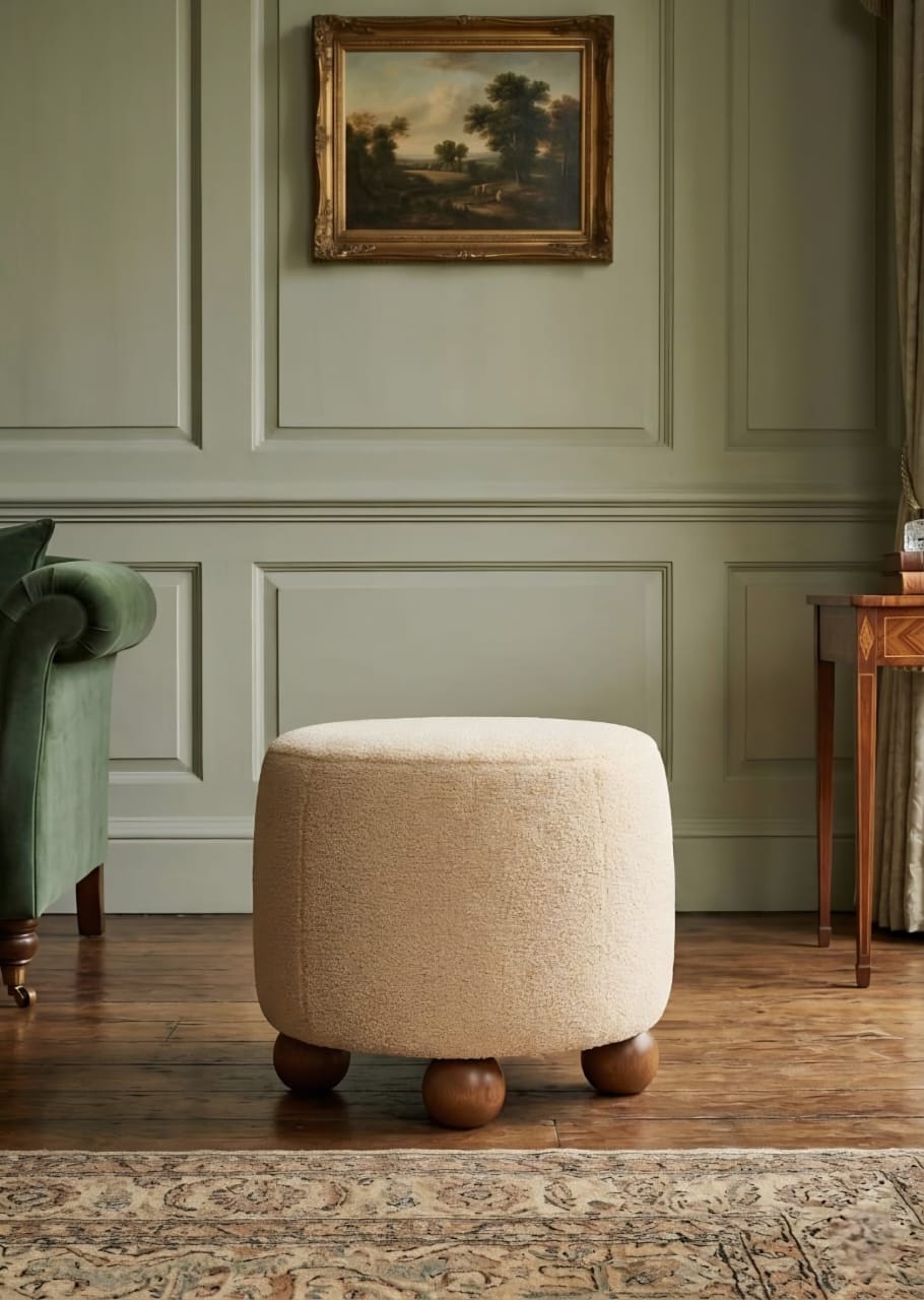 Harper Round Wooden Ottoman Stool for Living Room