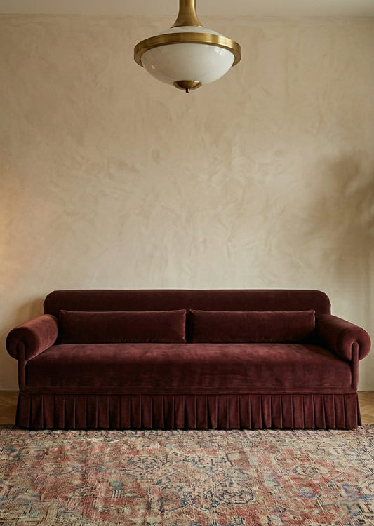 Bordeaux Velvet Skirt 3 Seater Sofa Set for Living Room
