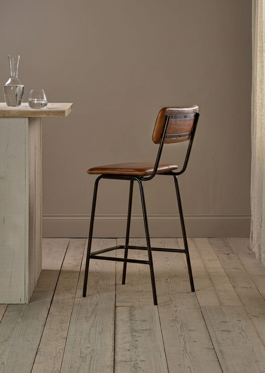 Hudson Leather Bar Chair with Metal Frame