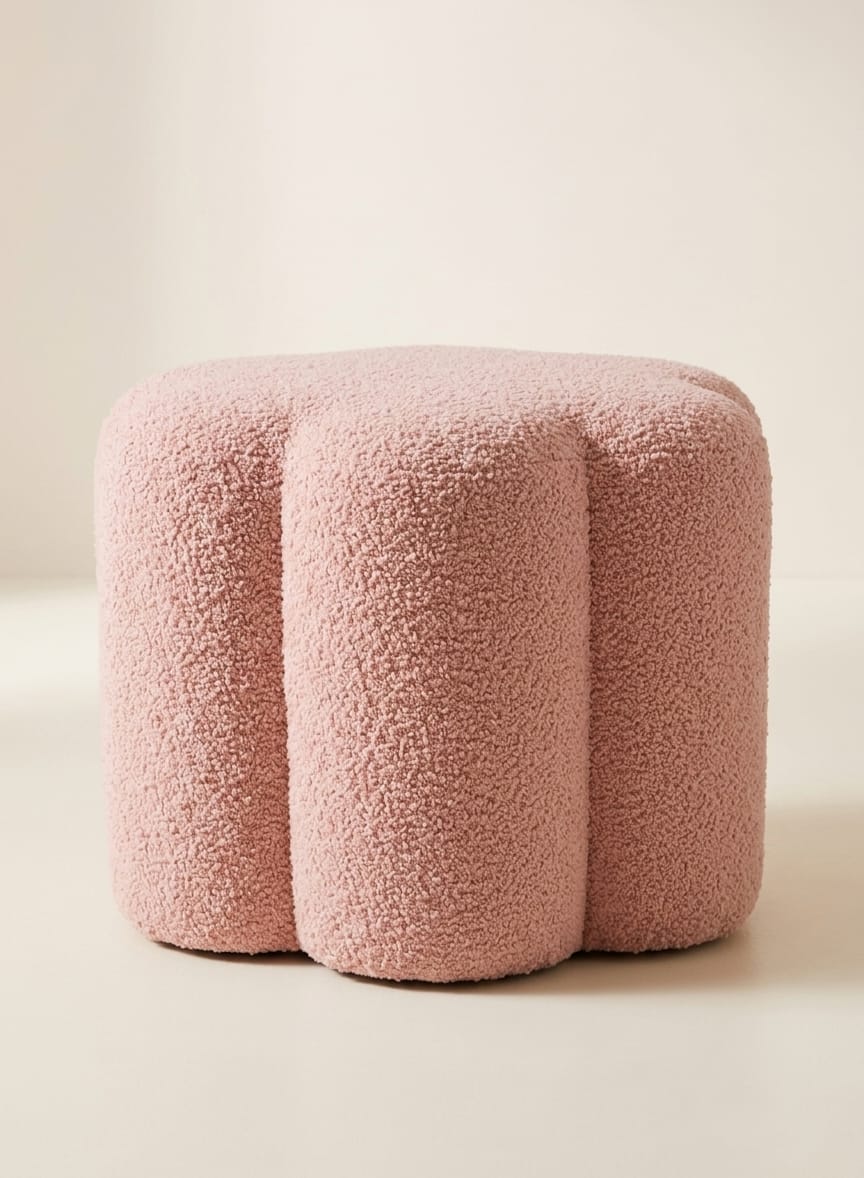 Blush Bouclé Ottoman Stool