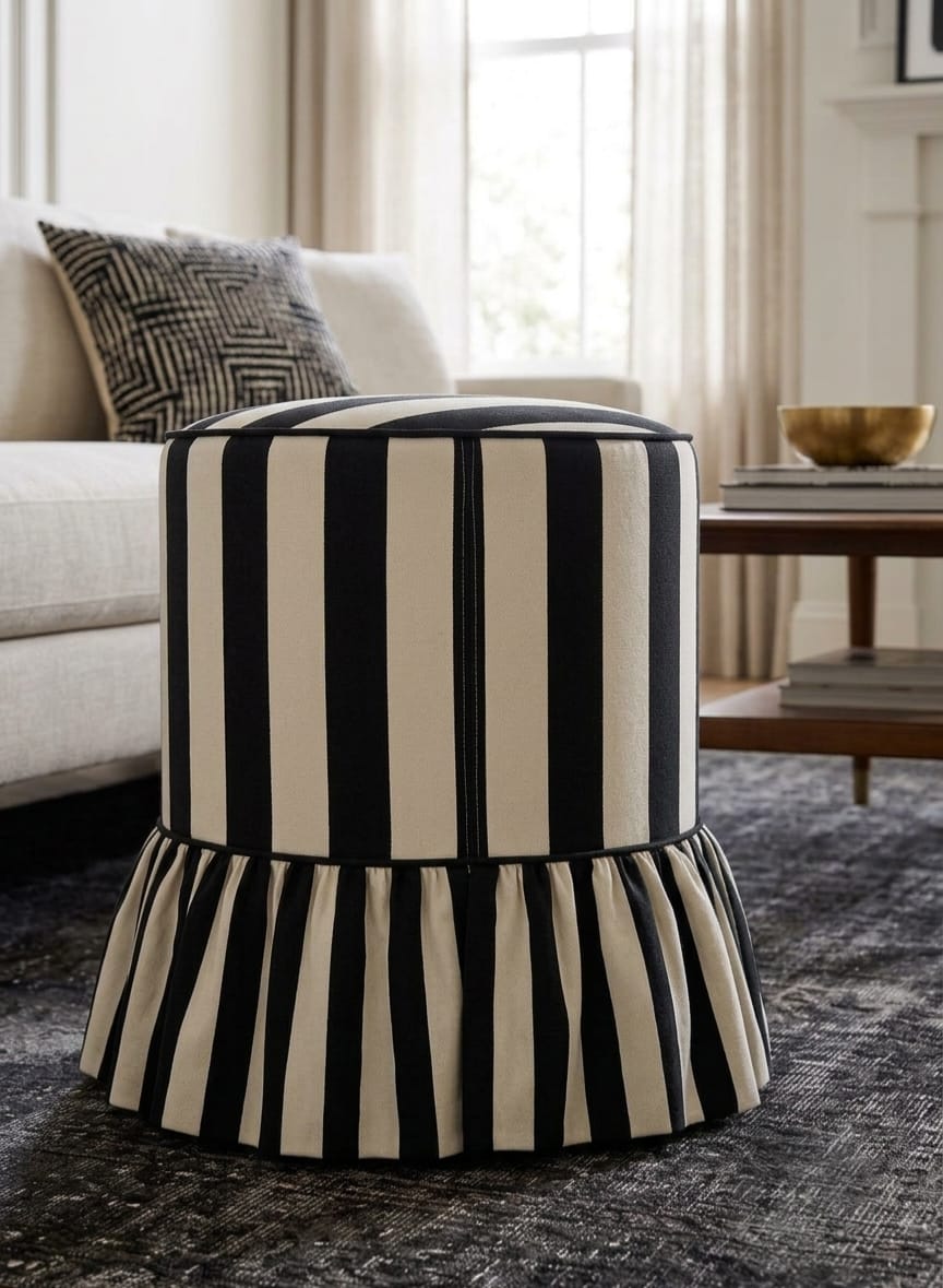 Monroe Striped Round Ottoman Stool