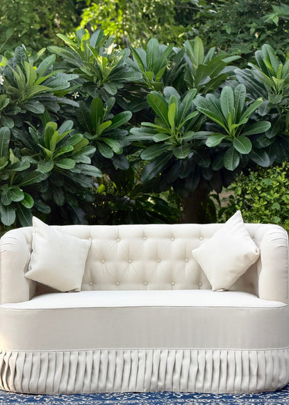 Ivory Pleated Suede Two Seater Sofa