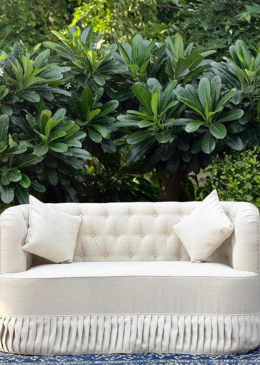 Ivory Pleated Suede Two Seater Sofa
