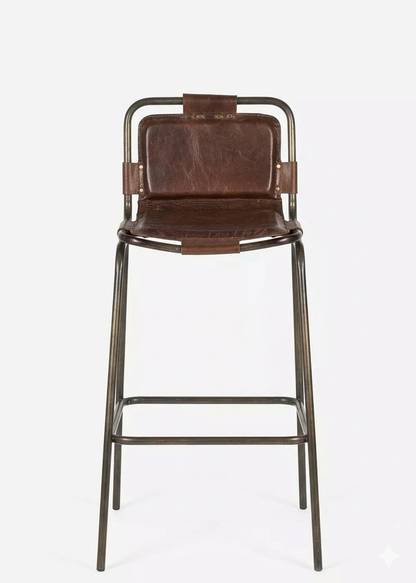 Vintage Leather Frame Bar Chair Stool