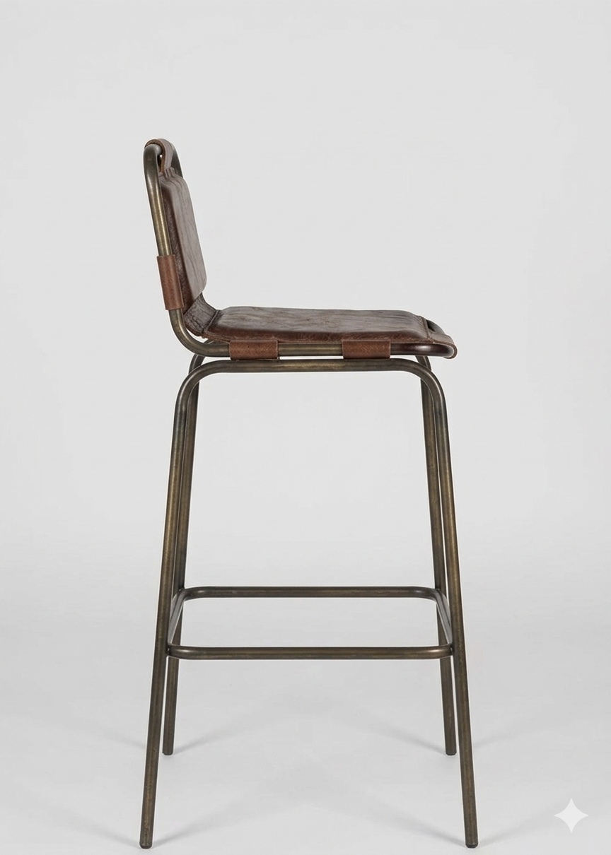 Vintage Leather Frame Bar Chair Stool