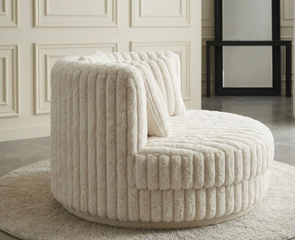 Ivory Plush Ribbed Peal Round Luxury Sofa Set