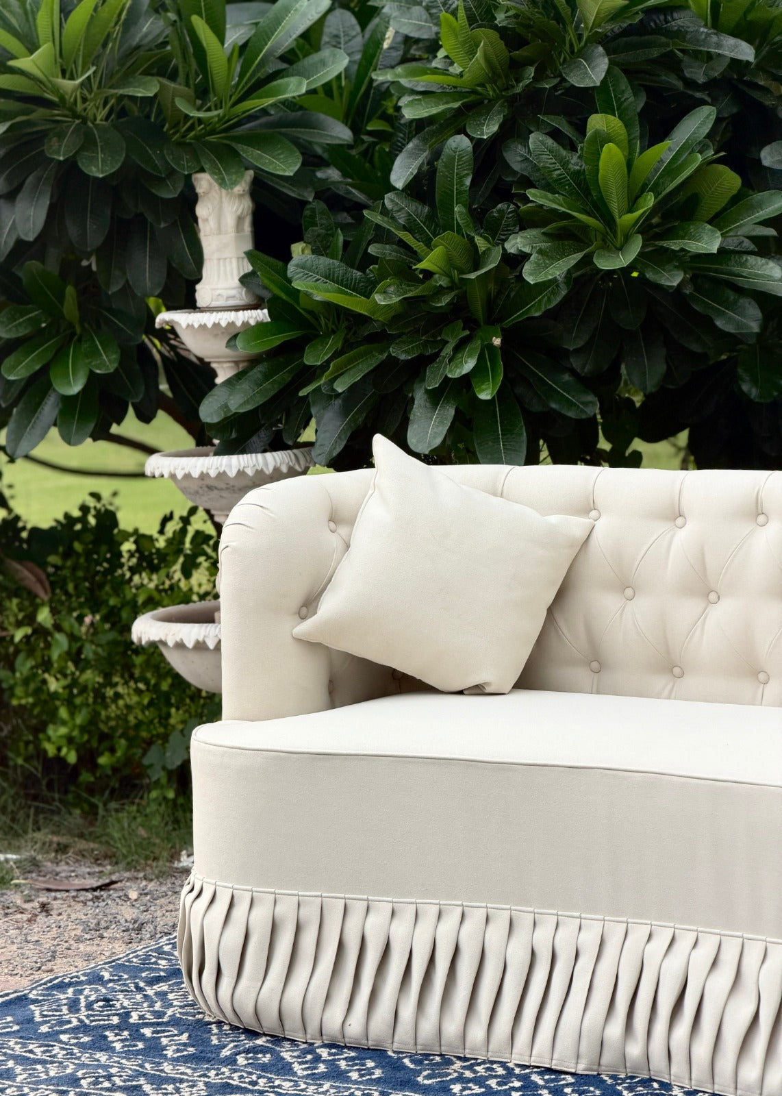 Ivory Pleated Suede Two Seater Sofa