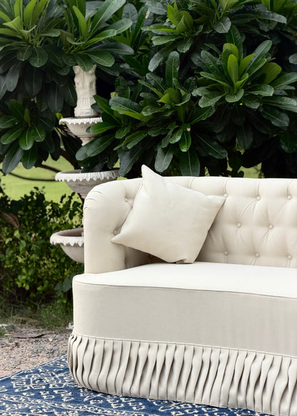 Ivory Pleated Suede Two Seater Sofa