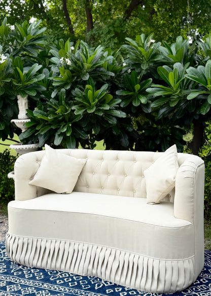Ivory Pleated Suede Two Seater Sofa