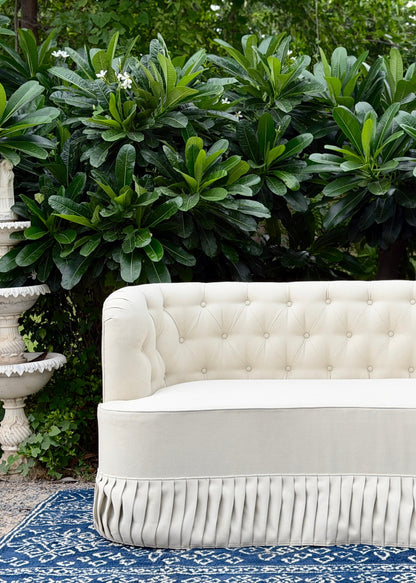 Ivory Pleated Suede Two Seater Sofa