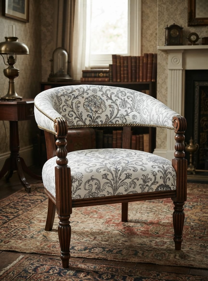 The Regent Vintage Print Tub Suede Chair