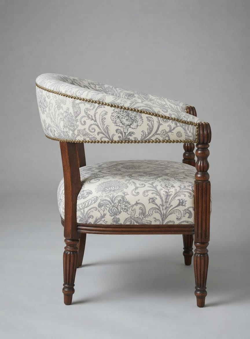 The Regent Vintage Print Tub Suede Chair