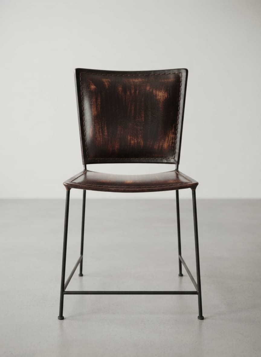 Designer Leather Dining Chair with Industrial Style