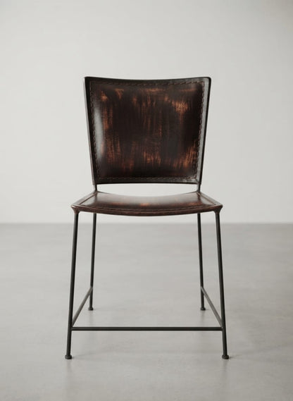 Designer Leather Dining Chair with Industrial Style