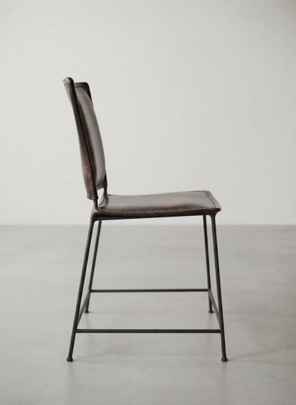 Designer Leather Dining Chair with Industrial Style