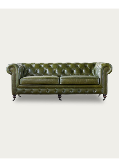 Imperial Chesterfield Leather 3 Seater Sofa Set With Brass Wheels