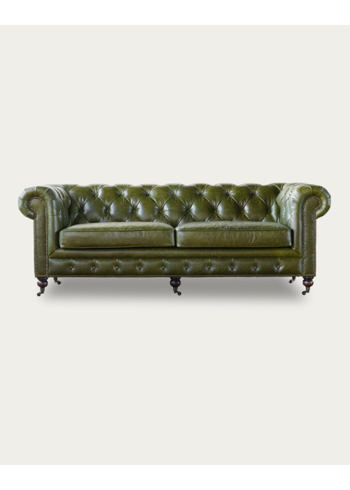 Imperial Chesterfield Leather 3 Seater Sofa Set With Brass Wheels