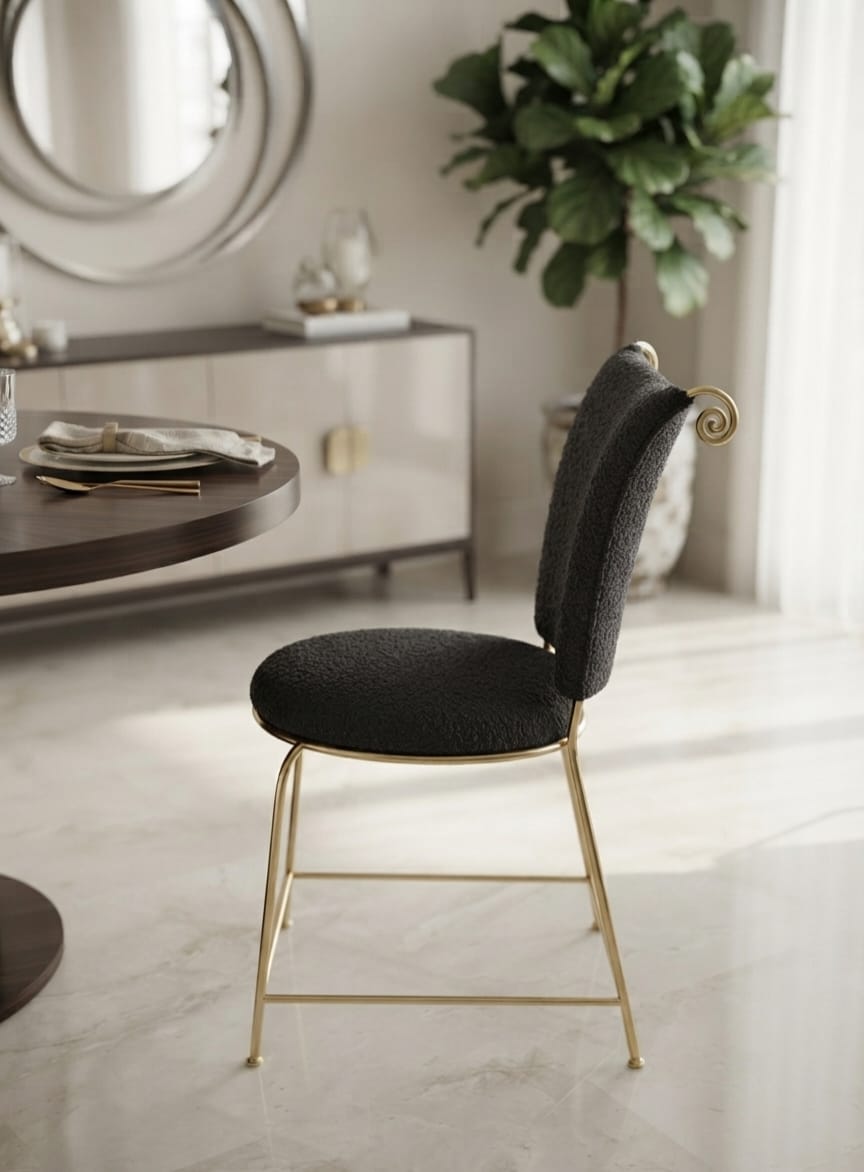 Designer Dining Chair with Gold Iron Base