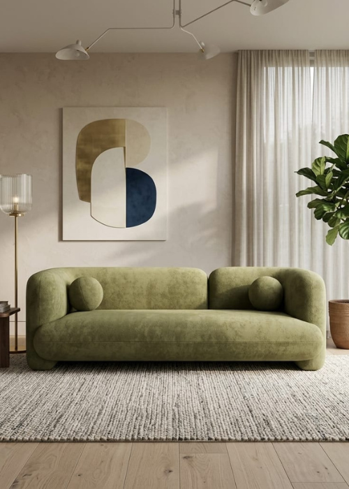 Olive Curve Luxe 3 Seater Sofa Set