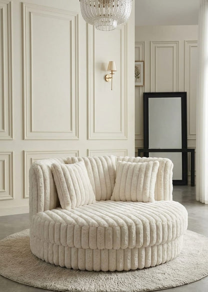 Ivory Plush Ribbed Peal Round Luxury Sofa Set