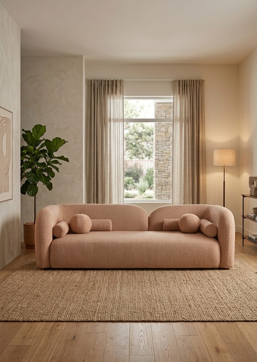Blush Bouclé Curve 3 Seater Sofa Set