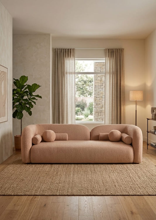 Blush Bouclé Curve 3 Seater Sofa Set
