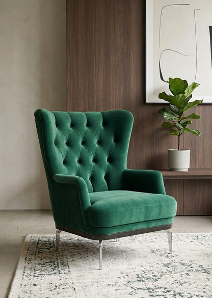 Emerald Velvet Wingback Luxury Single Sofa Chair