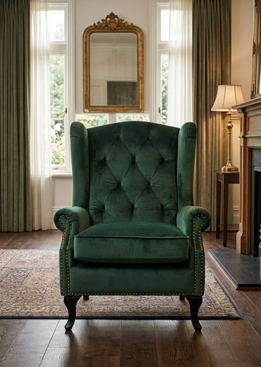 Luxury Emerald Tufted Wingback Single Seater Sofa Chair for Living Room