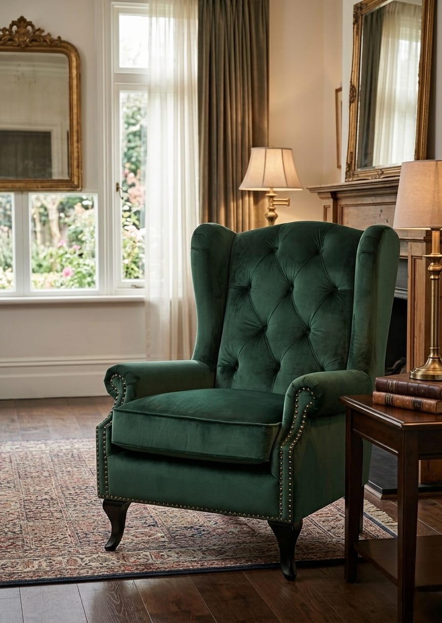 Luxury Emerald Tufted Wingback Single Seater Sofa Chair for Living Room