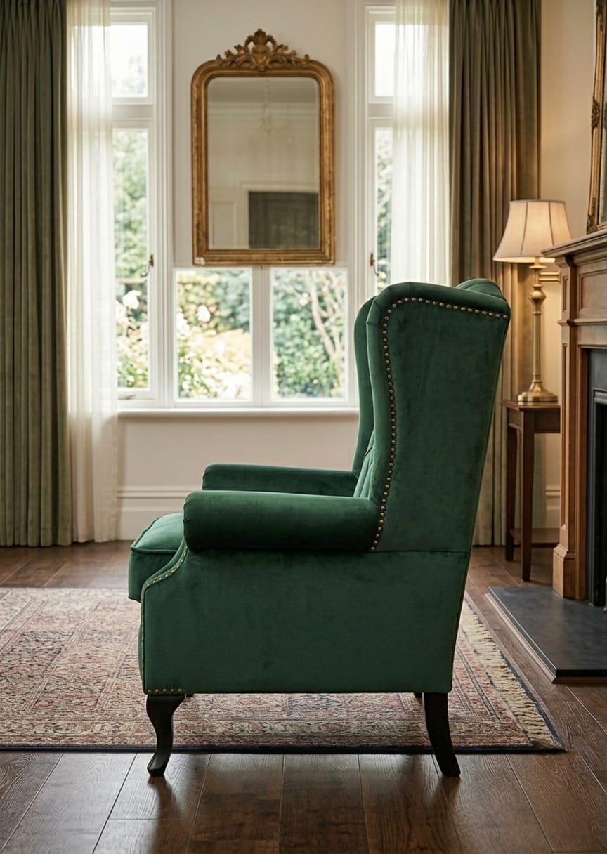 Luxury Emerald Tufted Wingback Single Seater Sofa Chair for Living Room