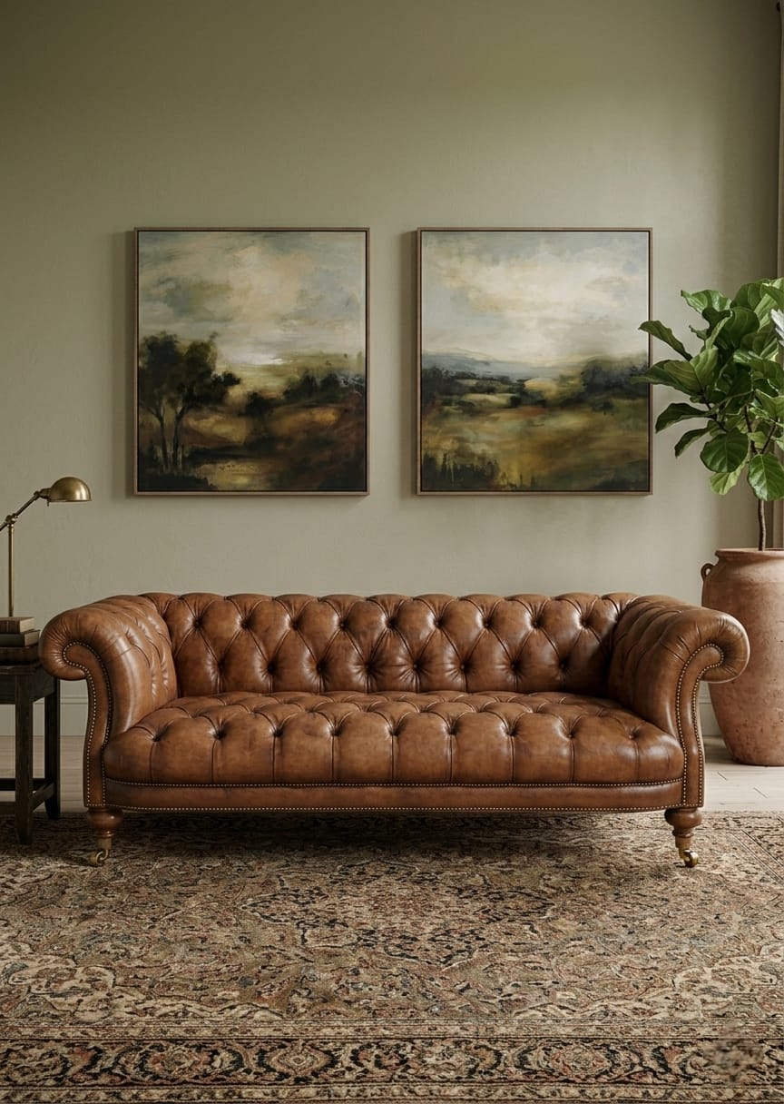 Vintage Chesterfield Leather 3 Seater Sofa Set