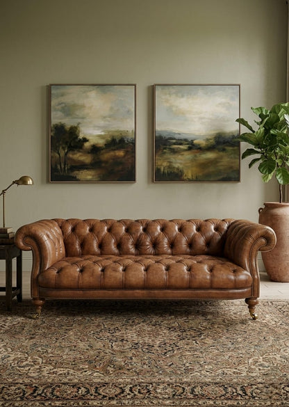 Vintage Chesterfield Leather 3 Seater Sofa Set