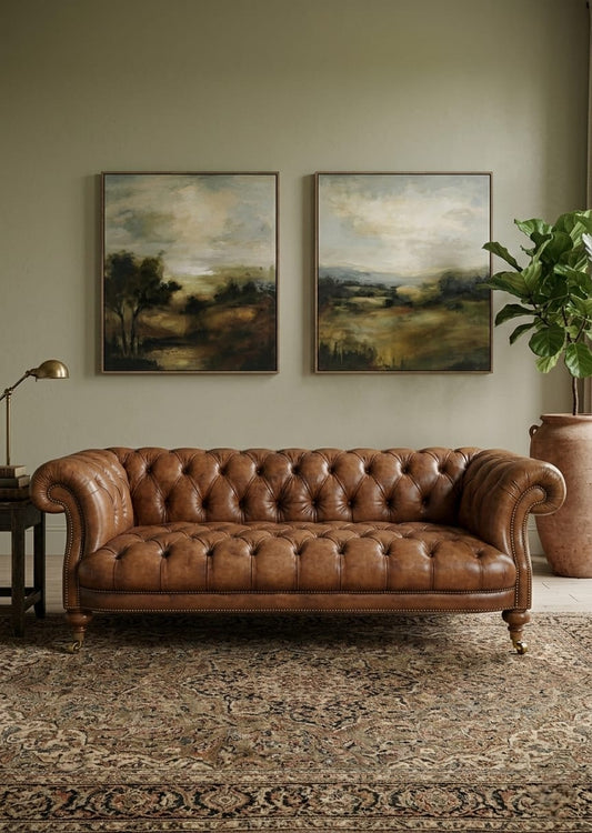 Vintage Chesterfield Leather 3 Seater Sofa Set