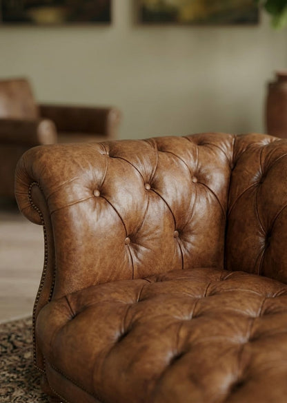 Vintage Chesterfield Leather 3 Seater Sofa Set