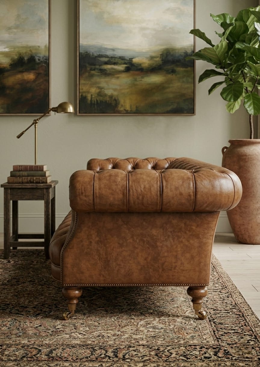 Vintage Chesterfield Leather 3 Seater Sofa Set