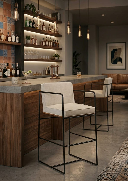 Modern Upholstered Stool Bar Chair with Armrests