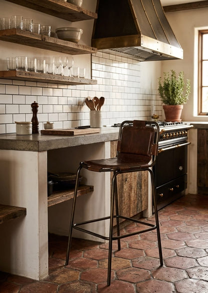 Vintage Leather Frame Bar Chair Stool