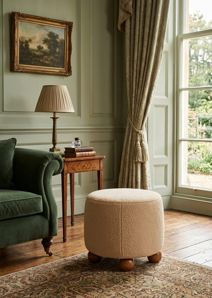 Harper Round Wooden Ottoman Stool for Living Room