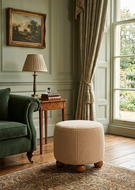 Harper Round Wooden Ottoman Stool for Living Room