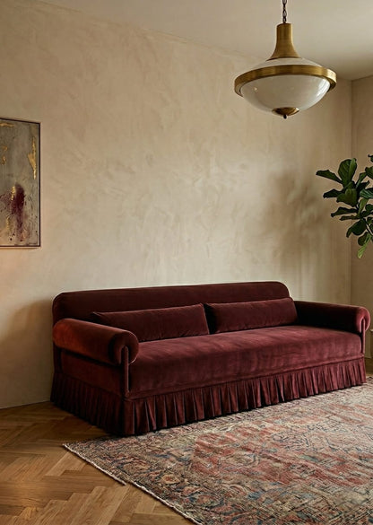 Bordeaux Velvet Skirt 3 Seater Sofa Set for Living Room