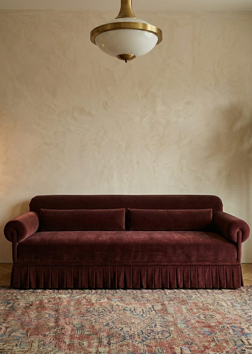 Bordeaux Velvet Skirt 3 Seater Sofa Set for Living Room