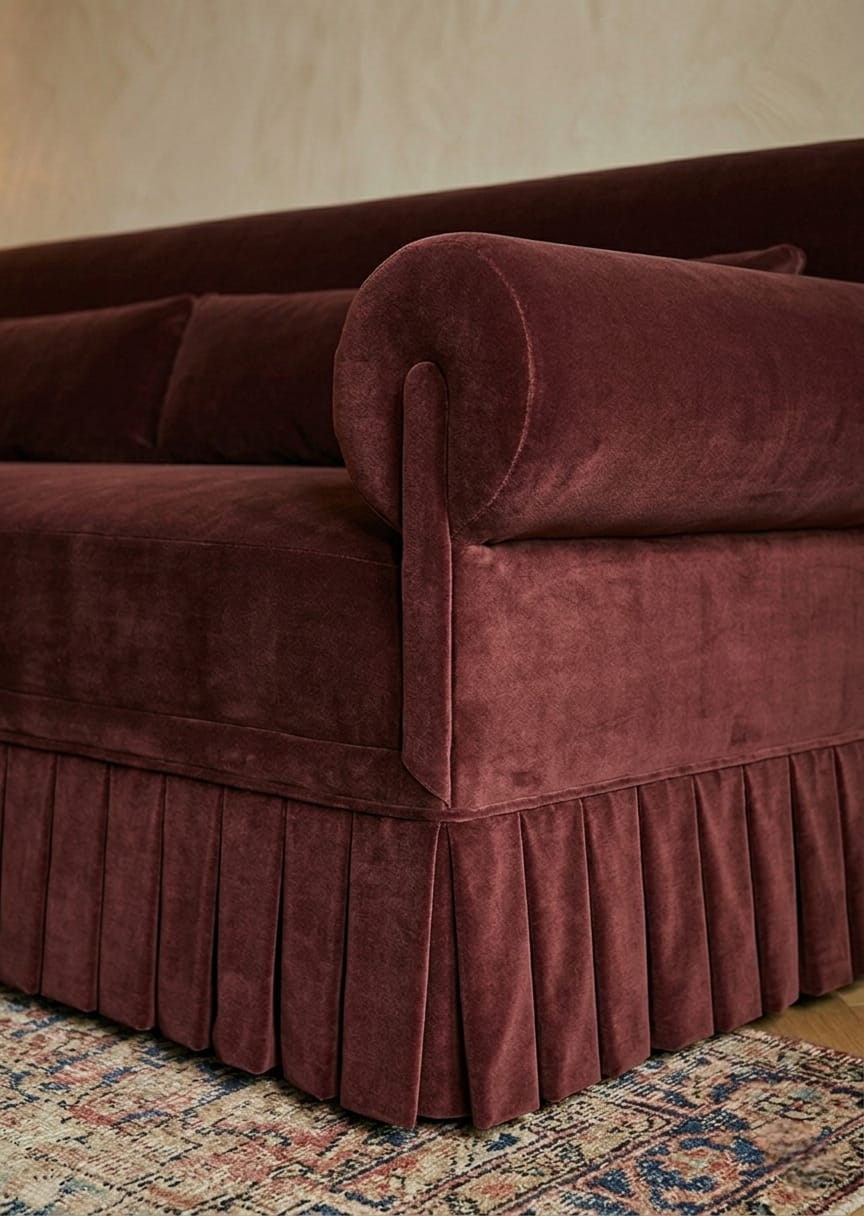 Bordeaux Velvet Skirt 3 Seater Sofa Set for Living Room