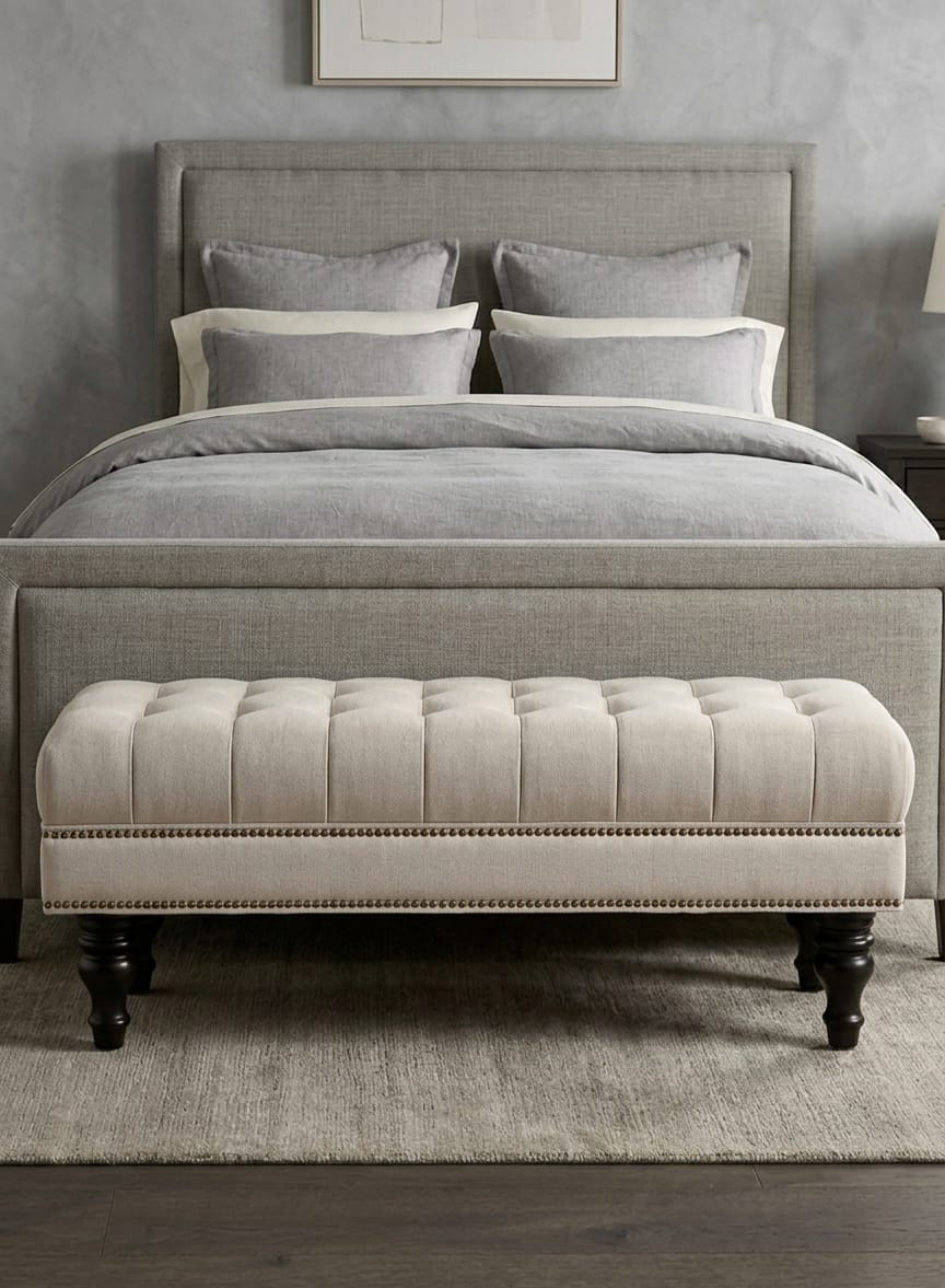 Regal Tufted Bedroom Bench Seat with Wooden Legs