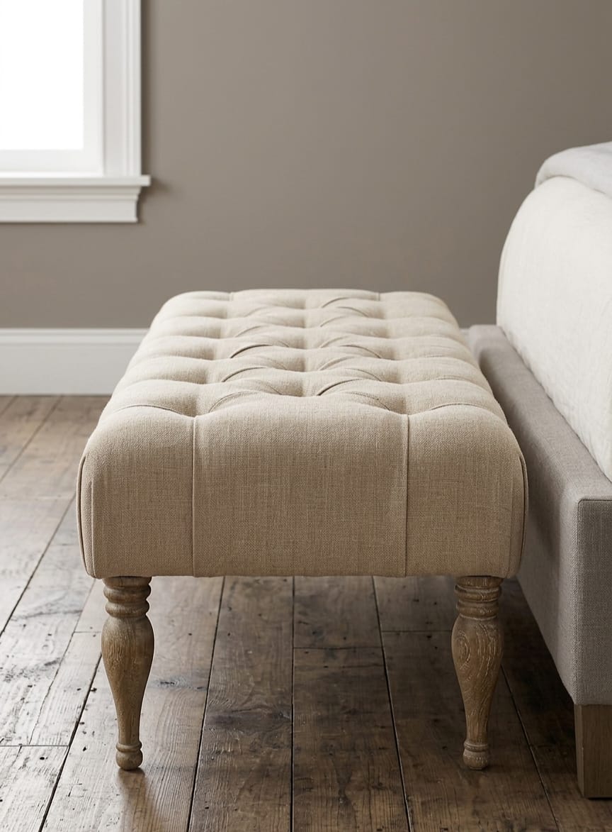 Heritage Tufted Bedroom Bench Seat with Wooden Legs