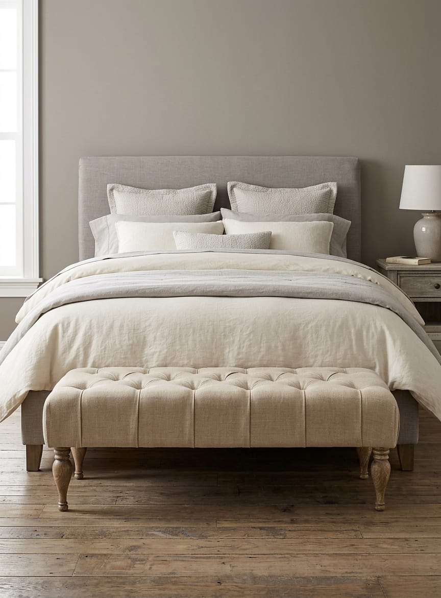 Heritage Tufted Bedroom Bench Seat with Wooden Legs