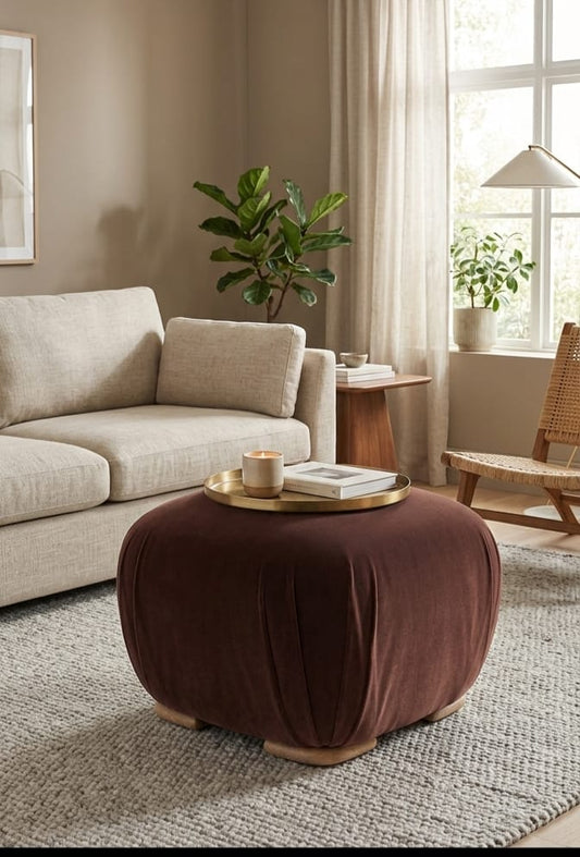 Velvet Round Ottoman Stool for Living Room